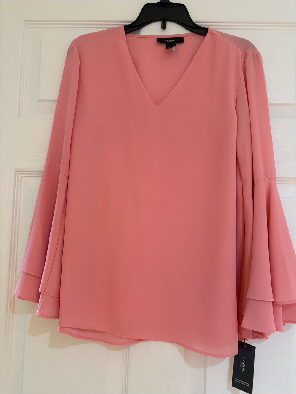 Alfani Light Coral Pink V-Neck Layered Bell Sleeve Blouse NWT size 2P